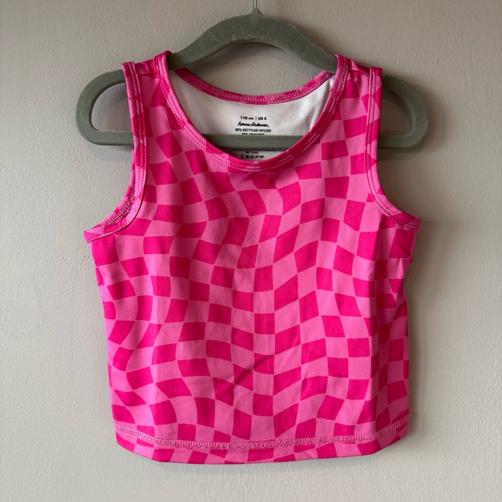 Hanna Andersson Girls Pink Checkered Athletic Tank‎ Top Size 5